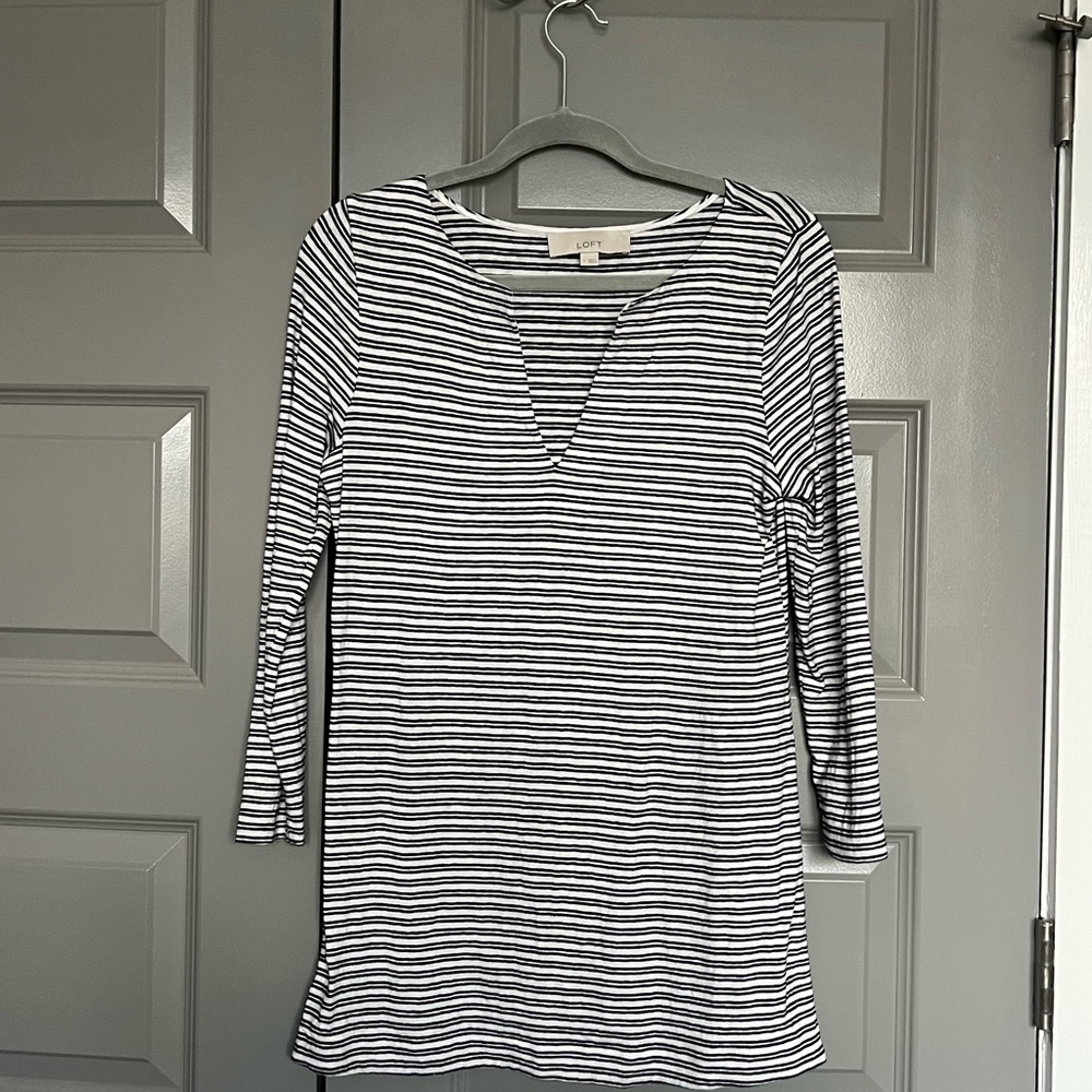 LOFT Black and White Striped Long Sleeve Top Size Small